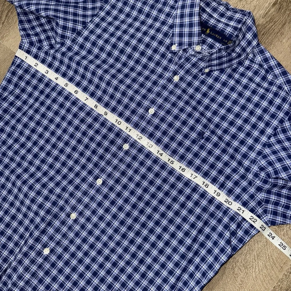 Polo Ralph Lauren Long Sleeve Button Down‎ Oxford Shirt Men's L Blue White Plaid